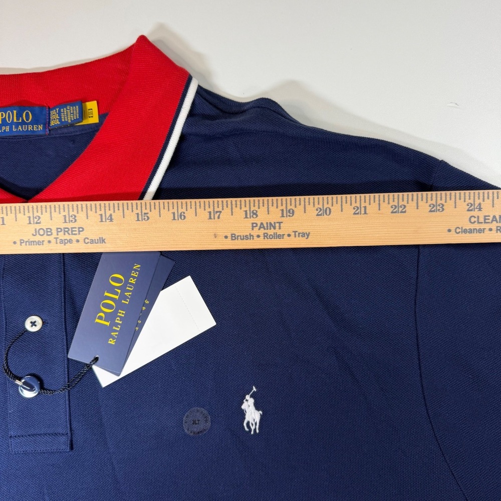 Polo Ralph Lauren Polo Shirt Mens 3XLT Navy Blue Red Trim Mesh Big & Tall Preppy - Picture 9 of 11